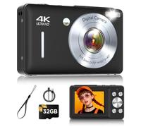 Cámara digital, 44 MP FHD1080P Cámara digital de apuntar y disparar con zoom de 16X, cámara compacta pequeña con detección facial, captura de sonrisa, antivibración para niños, adolescentes, niños y