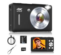 Cámara digital, 44 MP FHD1080P Cámara digital de apuntar y disparar con zoom de 16X, cámara compacta pequeña con detección facial, captura de sonrisa, antivibración para niños, adolescentes, niños y