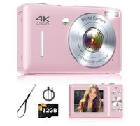 Cámara digital, 44 MP FHD1080P Cámara digital de apuntar y disparar con zoom de 16X, cámara compacta pequeña con detección facial, captura de sonrisa, antivibración para niños, adolescentes, niños y