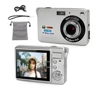 Cámara Digital 4K, 1080P FHD 44MP con Pantalla LCD de 2,7", Zoom de 8X Cámara Compacta, Cámara Portátil Antivibración con Cordón y Bolsa para Niños, Estudiantes y Principiantes (Plateada)