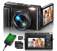 Cámara Digital 4K, 48MP 16X Zoom Camara de Fotos, Cámara Compacta con Enfoque Automático, Flash, Visión Nocturna, Cámara Fotográfica con Cargador de Cuna, 2 Baterías, 32GB Tarjeta para Principiantes