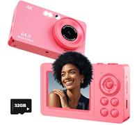 Cámara digital 4K, 64 MP con enfoque automático para apuntar y disparar con zoom de 18, antivibración, tarjeta de 32 GB, cámaras de viaje compactas portátiles para adolescentes y adultos principiantes
