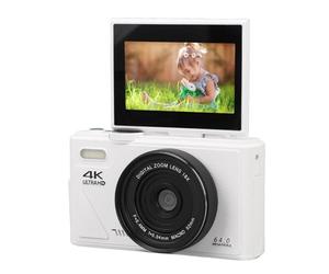 Cámara Digital 4K, Cámara de Vlogging 4K UHD de 64MP con Zoom de 18X, Cámara Digital Retro con Enfoque Automático y Pantalla Abatible de 3 Pulgadas para Principiantes, (White)