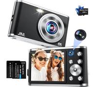 Cámara Digital, 4K Cámara Digital Compacta con Tarjeta SD 32G Cámara Dual Delantera y Trasera, HD 48MP con Pantalla Grande de 2.8", Zoom Digital 16X, para Principiantes