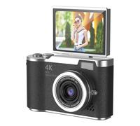 Cámara digital 4K CCD con zoom 8X para estudiantes, compacta, 48 MP, pantalla abatible de 180, color negro
