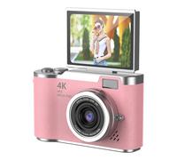 Cámara digital 4K CCD con zoom 8X para estudiantes, compacta, 48 MP, pantalla abatible de 180, para selfies, color rosa