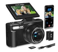 Cámara Digital 4K con Pantalla Abatible de 180° de 3 Pulgadas, Cámara de Vlogging de 64 MP para YouTube, Cámara WiFi 4K Ultra HD con Zoom Digital de 18X, Compacta con Flash