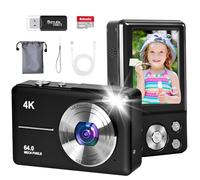 Cámara digital 4K, enfoque automático, cámara de vlogging de 64 MP para fotografía con tarjeta TF de 32 GB, zoom de 18X, pantalla de 2.8 pulgadas, antivibración, portátil, YouTube, compacta, apuntar y