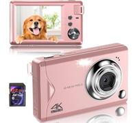 Cámara Digital 4K HD 1080P 48MP - Compacta Con Tarjeta SD 32GB, Pantalla LCD, Zoom Digital 16x Para Principiantes (Rosa)