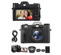 Cámara Digital 4K Pantalla HD Giratoria de 180°, Cámara Vlog con Enfoque Automático, Zoom Digital de 16x, Cámara Compacta Transmisión de Fotos WiFi con Función de Pausa para Regalo