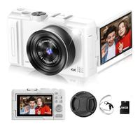 Cámara digital 4K para fotografía, cámara de vlogging de 50 MP para video de YouTube con flash y pantalla abatible de 3 pulgadas de 180°, zoom digital de 18X, cámaras de viaje compactas con tarjeta TF