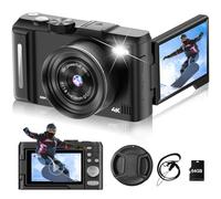 Cámara digital 4K para fotografía, cámara de vlogging de 50 MP para video de YouTube con flash y pantalla abatible de 180° de 3 pulgadas, zoom digital de 18X, cámaras de viaje compactas con tarjeta TF