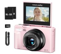 Cámara digital 4K para fotografía, cámara de vlogging de 64 MP para YouTube con pantalla abatible de 3 pulgadas y 180°, cámara digital de zoom de 18X y cámara de disparo con tarjeta micro SD de 32 GB