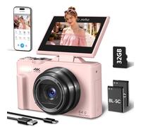 Cámara digital 4K para fotografía, cámara de vlogging de 64 MP para YouTube con pantalla abatible de 3 pulgadas y 180°, cámara compacta WiFi con zoom digital de 18X, viene con tarjeta micro SD de 32