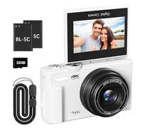 Cámara digital 4K para fotografía, cámara de vlogging de 64 MP para YouTube con pantalla abatible de 3 pulgadas y 180°, cámara digital de zoom de 18X y cámara de disparo con tarjeta micro SD de 32 GB