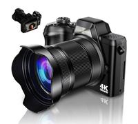 Cámara digital 4K para fotografía, cámara de vlogging de enfoque automático de 56 MP para viajes en YouTube, pantalla abatible de 180° de 3 pulgadas y parasol de lente zoom de 16X, tarjeta SD de 32 GB