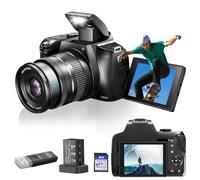 Cámara digital 4K para fotografía - Zoom óptico 12x 72MP Cámara vlog para YouTube con pantalla flip de 3" a 180°, cámara compacta con batería, tarjeta SD de 64GB, lector de tarjetas USB y