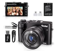 Camara Digital 5K 64MP Rollei, Powerflex X8 Dual Lens Cámara de Fotos Compacta con Zoom Óptico 8X y Pantalla Táctil de 3.6" Digicam Portátil con Doble Lente Negro, Cámara-Fotos-Digital-Camera