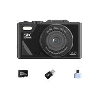 Cámara Digital 5K - 75MP, WiFi, Pantalla Abatible, con Tarjeta de 64GB, Adaptador Tipo-C y Lector USB