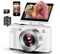 Cámara digital 5K - Cámaras WiFi para fotografía 75MP UHD - Cámara de vlogging de enfoque automático para YouTube con pantalla abatible de 3 pulgadas y 180° - Cámaras de video compacta cámara de viaje
