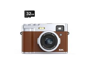 Cámara digital 5K con cámaras delanteras traseras/visor/enfoque automático/antivibración Brown