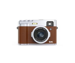 Cámara digital 5K con cámaras frontal y trasera, visor, enfoque automático, antivibración Brown