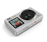 Cámara digital 5K de doble pantalla con zoom de 18X e interpolación de imagen de 80 MP para fotos nítidas y grabación de video (blanco)