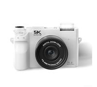 Cámara digital 5K HD, cámara de video WiFi con zoom 18X, ultra resolución con sistema de doble lente para vlogging y viajes (blanco)