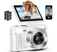 Cámara digital 5K para fotografía, cámara de video WiFi de 75 MP para YouTube con pantalla abatible de 3 pulgadas y 180°, zoom de 18X UHD cámara de video de enfoque automático con tarjeta SD de 32 GB