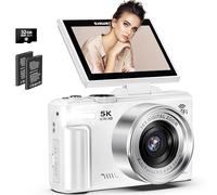 Cámara digital 5K para fotografía, cámara de video WiFi de 75 MP para YouTube con pantalla abatible de 3 pulgadas y 180°, zoom de 18X UHD cámara de video de enfoque automático con tarjeta SD de 32 GB
