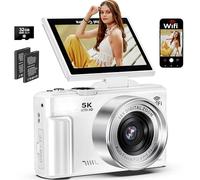 Cámara digital 5K para fotografía, cámara de video WiFi de 75 MP para YouTube con pantalla abatible de 3 pulgadas y 180°, zoom de 18X UHD cámara de video de enfoque automático con tarjeta SD de 32 GB
