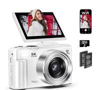 Cámara digital 5K para fotografía, cámara de vlogging WiFi de 75 MP para YouTube, cámaras digitales UHD 18X Zoom con pantalla abatible de 3 pulgadas 180°, cámara flash de fotografía de viaje para