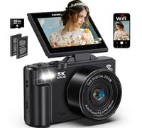 Cámara digital 5K para fotografía, cámara de vlogging WiFi de 75 MP para YouTube con pantalla abatible de 3 pulgadas y 180°, cámara de video de enfoque automático UHD con zoom 18X con tarjeta SD de 32
