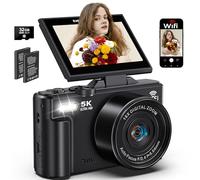Cámara digital 5K para fotografía, cámara de vlogging WiFi de 75 MP para YouTube con pantalla abatible de 3 pulgadas y 180°, cámara de video de enfoque automático UHD con zoom 18X con tarjeta SD de 32
