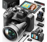 Cámara digital 8K 64MP para fotografía, enfoque automático de zoom 16X, WiFi, pantalla abatible de 180°, viene con tarjeta TF de 64G y 2 baterías, cámara profesional para YouTube Vlogging Live