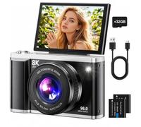 Cámara Digital 8K 96MP con WiFi, Zoom Digital 20X, Cámara de Fotos con Enfoque Automático y Estabilización Anti-Shake, Pantalla Abatible de 3,5" 180°, Tarjeta SD de 32GB y 2 Baterías