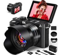 Cámara digital 8K - Cámaras WiFi de 88 MP para fotografía - Cámara de vlogging de enfoque automático para YouTube con pantalla abatible de 3 pulgadas y 180°, zoom de 18X, cámara de video UHD para