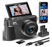 Cámara digital 8K para fotografía, cámara de vlogging HD WiFi de 88 MP para YouTube con pantalla abatible de 3 pulgadas y 180°, enfoque automático, cámara compacta con zoom digital de 18X, flash