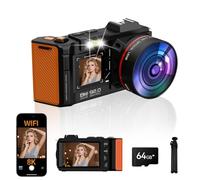 Cámara digital 8K para fotografía, cámara de vlogging WiFi de 92 MP para pantalla frontal y trasera, zoom digital de 18X, cámara de apuntar y disparar para YouTube con tarjeta SD de 64 GB (8K negro)