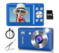 Cámara digital, cámara compacta de 44 MP, FHD 1080P, apuntar y disparar cámaras digitales con zoom de 16X, detección facial, captura de sonrisa, antivibración, para niños, niñas, adolescentes (azul)