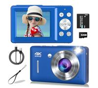 Cámara digital, cámara compacta de 44 MP, FHD 1080P, apuntar y disparar cámaras digitales con zoom de 16X, detección facial, captura de sonrisa, antivibración, para niños, niñas, adolescentes (azul)