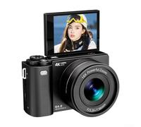 Cámara digital, cámara compacta de 64 MP con zoom de 16X, pantalla abatible de 3 pulgadas, pausa de video antivibración para vlogging selfies, regalos para principiantes (negro)