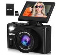 Cámara digital, cámara de viaje 5K cámaras de 80 MP para fotografía vlogging cámara para YouTube con visualización abatible de 3 pulgadas de 180° con enfoque automático de zoom de 18X, cámara de video