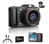 Cámara digital, cámara de vlogging de enfoque automático 4K de 64 MP con lente dual, zoom de 18X, WiFi, tarjeta de 32 GB, cámaras de apuntar y disparar para niños y niñas, regalos (XJ600-negro)