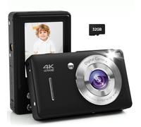 Cámara digital, cámara digital de 44 MP FHD 1080P para niños con zoom de 16X antivibración, cámara pequeña compacta con tarjeta SD de 32 GB, cámara digital para adolescentes, niñas, niños y adultos