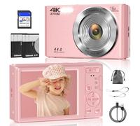 Cámara Digital, cámara Digital FHD 4K 44MP para fotografía, Zoom Digital de 16X, cámara Digital de apuntar y Disparar con 3 Luces de Relleno LED, Tarjeta SD de 64 GB, cámara compacta para niños,