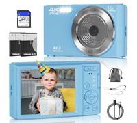 Cámara digital, cámara digital FHD 4K 44MP para niños, zoom digital de 16X, cámara digital de apuntar y disparar con 3 luces de relleno LED, tarjeta SD de 64 GB, cámara compacta para niños,