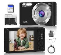 Cámara digital, cámara digital FHD 4K 44MP, zoom digital de 16X, cámara digital de apuntar y disparar con 3 luces de relleno LED, tarjeta SD de 64 GB, cámara compacta para niños, adolescentes, niños y