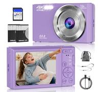 Cámara digital, cámara digital FHD 4K 44MP, zoom digital de 16X, cámara digital de apuntar y disparar con 3 luces de relleno LED, tarjeta SD de 64 GB, cámara compacta para niños, adolescentes, niños y