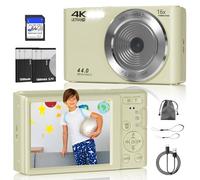 Cámara digital, cámara digital FHD 4K 44MP, zoom digital de 16X, cámara digital de apuntar y disparar con 3 luces de relleno LED, tarjeta SD de 64 GB, cámara compacta para niños, adolescentes, niños y